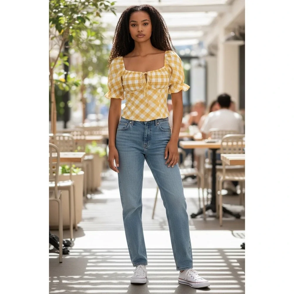Reformation Yellow Gingham‎ Puff Sleeve Top | Cottagecore Coquette | Size 4